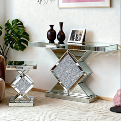Console Table, 47.25 in Wide Glass Top with Pedestal Base in Silver