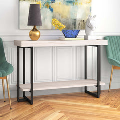 Console Table, 47.25 in Wide, Manufactured Wood Top with Black Steel Base