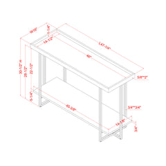 Console Table, 47.25 in Wide, Manufactured Wood Top with Black Steel Base