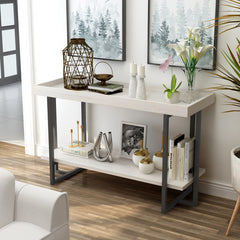 Console Table, 47.25 in Wide, Manufactured Wood Top with Black Steel Base
