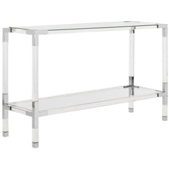 Console Table, 47 in W, with Glass Top and Metal Base