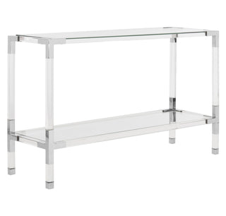 Console Table, 47 in W, with Glass Top and Metal Base