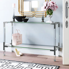Console Table, 47 in W, with Glass Top and Metal Base