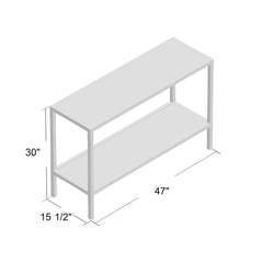 Console Table, 47 in W, with Glass Top and Metal Base
