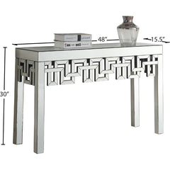 Console Table, 48 in Silver Mirrored Glass Top with Clear Glass Base