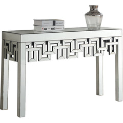 Console Table, 48 in Silver Mirrored Glass Top with Clear Glass Base