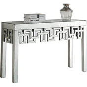 Console Table, 48 in Silver Mirrored Glass Top with Clear Glass Base