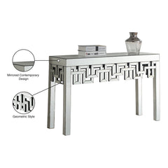 Console Table, 48 in Silver Mirrored Glass Top with Clear Glass Base