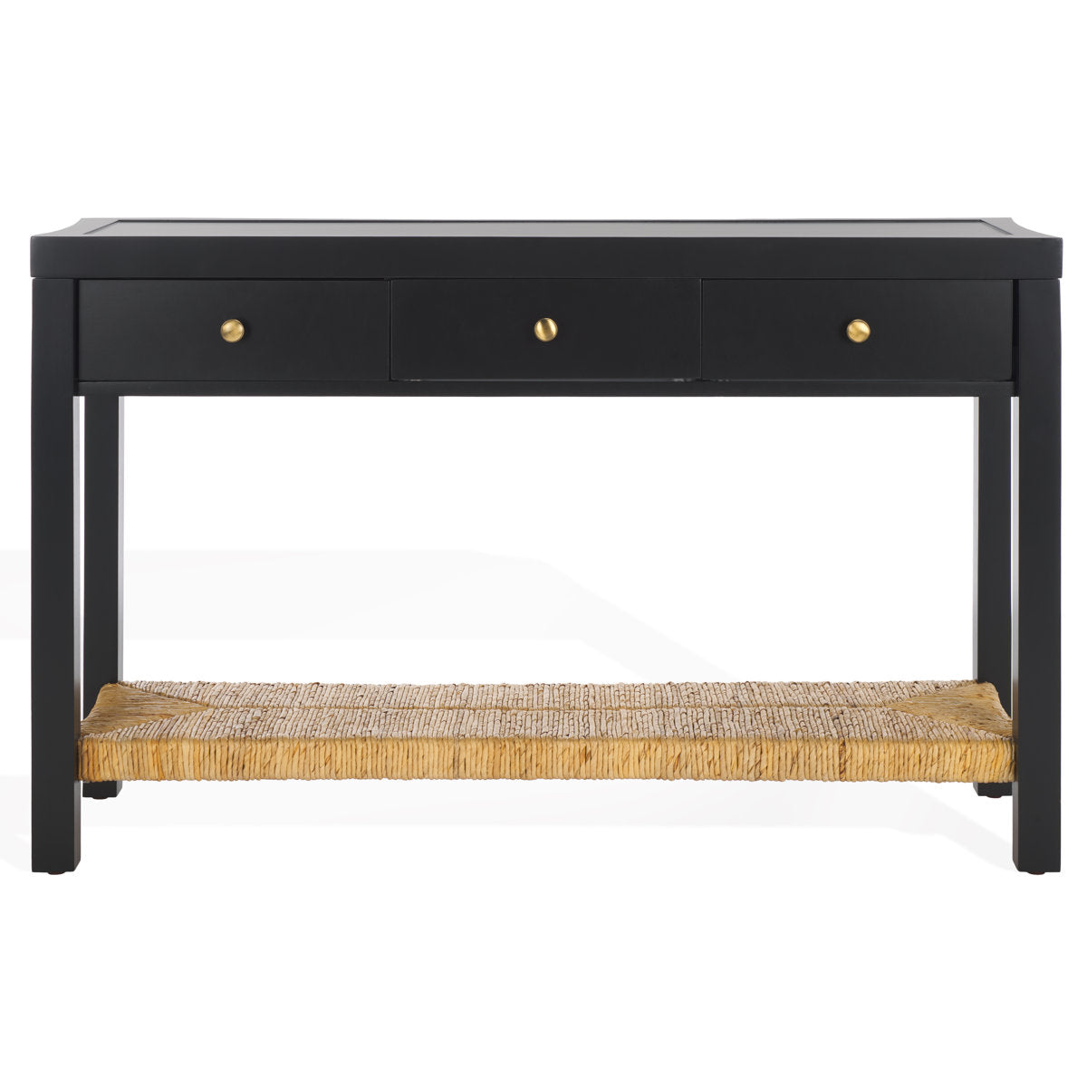 Console Table, 48 in Wide, Black with Natural Accents