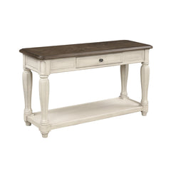 Console Table, 48 in Wide, Brown Oak with Drawer and Shelves