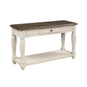 Console Table, 48 in Wide, Brown Oak with Drawer and Shelves