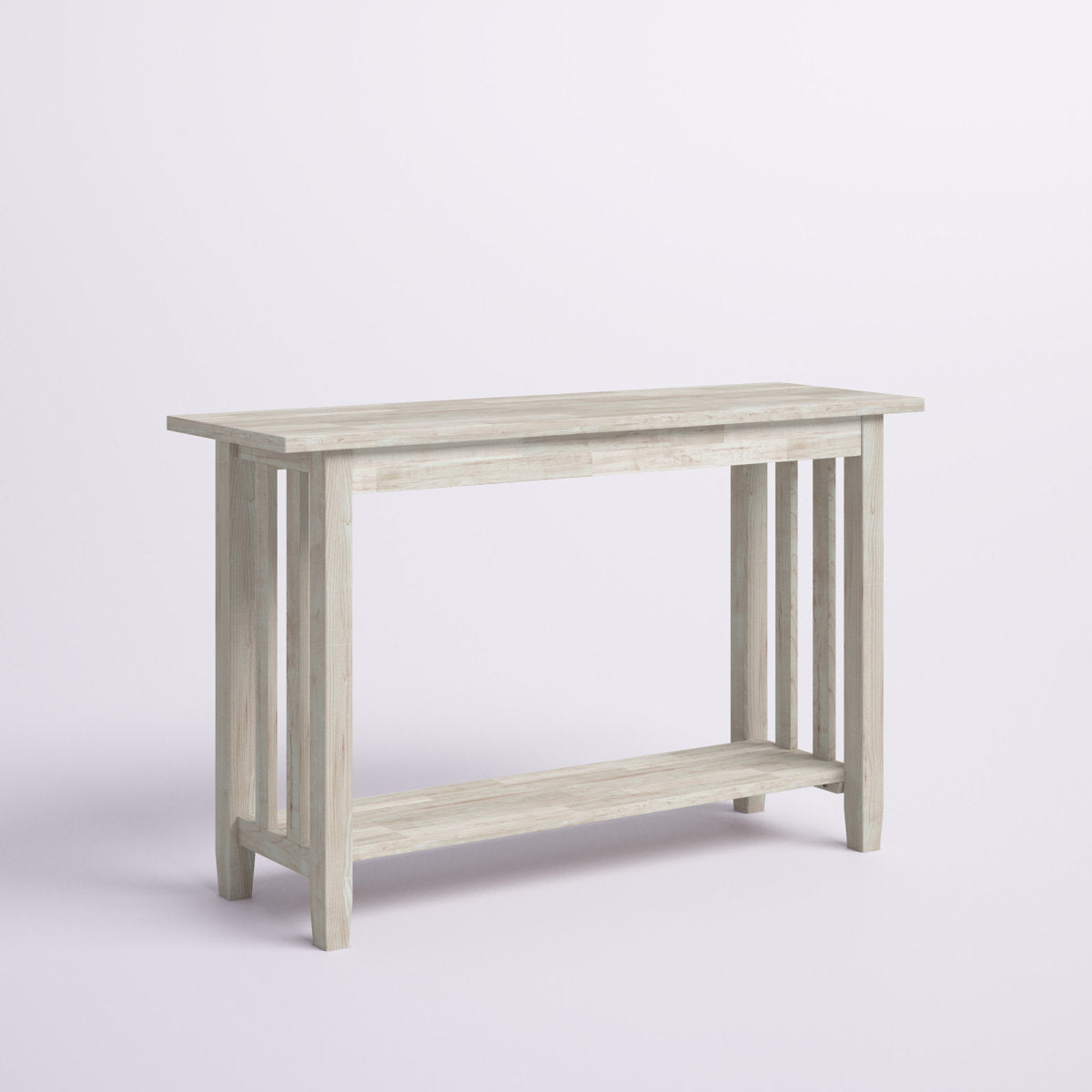 Console Table, 48 in Wide, Unfinished Solid Rubberwood with Lower Shelf