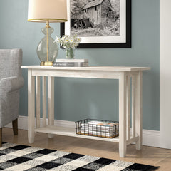 Console Table, 48 in Wide, Unfinished Solid Rubberwood with Lower Shelf
