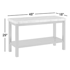 Console Table, 48 in Wide, White Marble Top with Black Wood Base