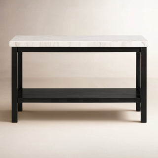 Console Table, 48 in Wide, White Marble Top with Black Wood Base