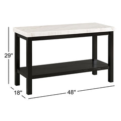 Console Table, 48 in Wide, White Marble Top with Black Wood Base