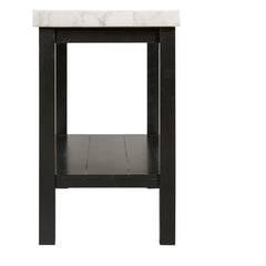 Console Table, 48 in Wide, White Marble Top with Black Wood Base