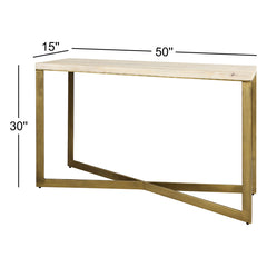 Console Table, 50 in W, Solid Mango Wood Top with Metal Base