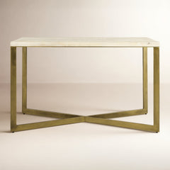 Console Table, 50 in W, Solid Mango Wood Top with Metal Base