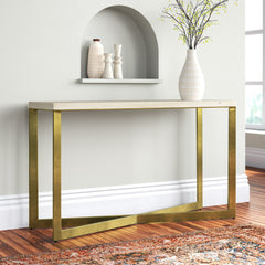 Console Table, 50 in W, Solid Mango Wood Top with Metal Base