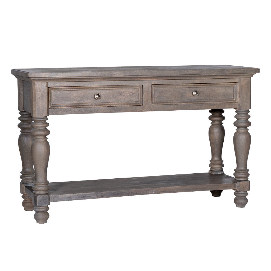 Console Table, 50 in Wide, Solid Mango Wood in Smoke Gray