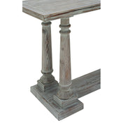 Console Table, 52 in Wide, Light Brown Washed Finish with Fluted Top