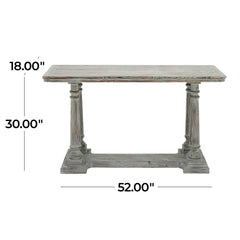 Console Table, 52 in Wide, Light Brown Washed Finish with Fluted Top