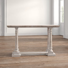 Console Table, 52 in Wide, Light Brown Washed Finish with Fluted Top