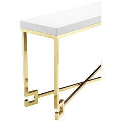 Console Table, 53-Inch, White Top with Gold Metal Base