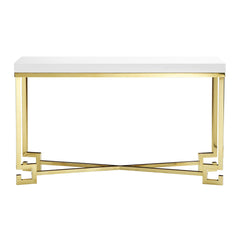 Console Table, 53-Inch, White Top with Gold Metal Base