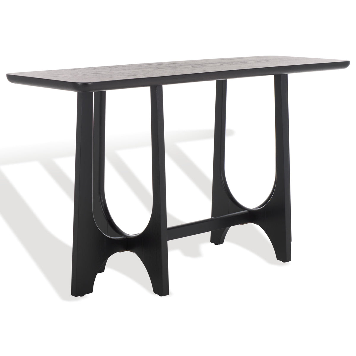 Console Table, 54 in Wide, Black with Cutout Trestle Base