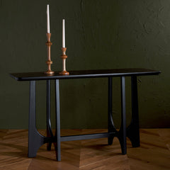 Console Table, 54 in Wide, Black with Cutout Trestle Base