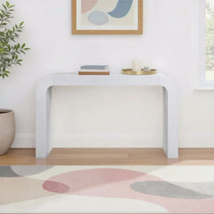 Console Table, 54 Inch Wide, Acacia and Engineered Wood, White