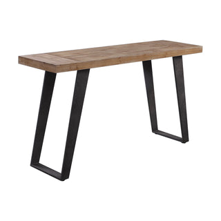 Console Table, 55 in Wide, Weathered Oak Wood Top with Black Metal Sled Legs