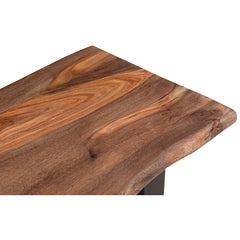 Console Table, 58 in Wide, Brown Solid Wood with Dark Iron Base