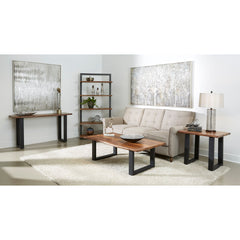 Console Table, 58 in Wide, Brown Solid Wood with Dark Iron Base