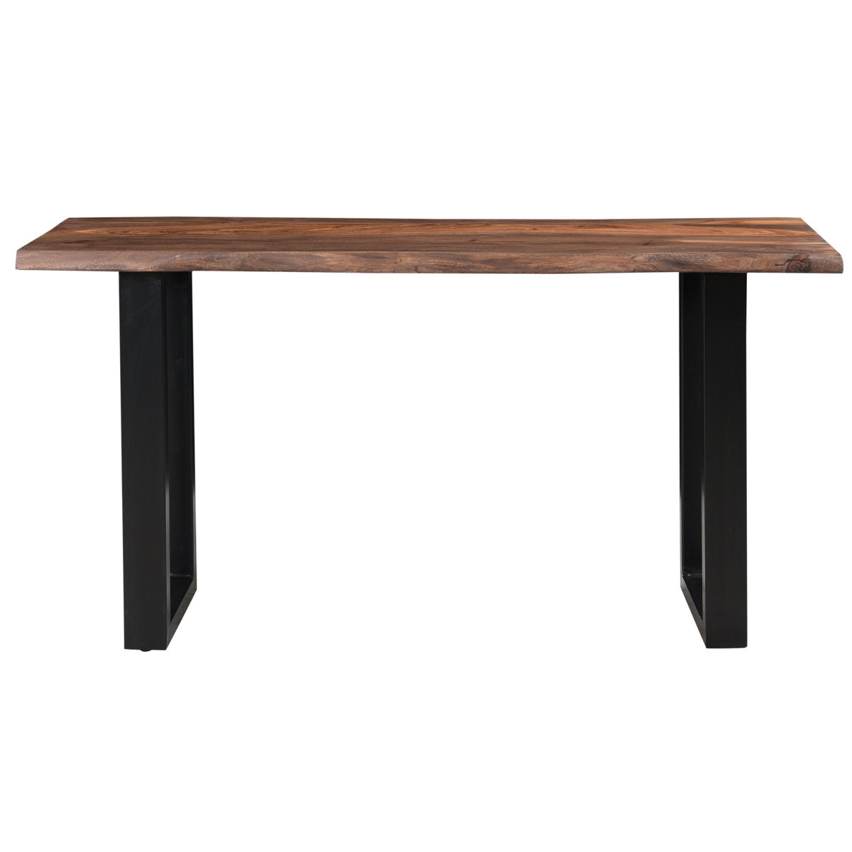 Console Table, 58 in Wide, Brown Solid Wood with Dark Iron Base