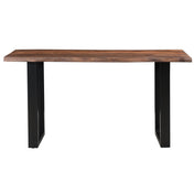 Console Table, 58 in Wide, Brown Solid Wood with Dark Iron Base