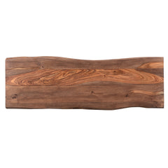 Console Table, 58 in Wide, Brown Solid Wood with Dark Iron Base