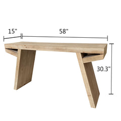 Console Table, 58 Inch Wide, Natural Wood with Trestle Base