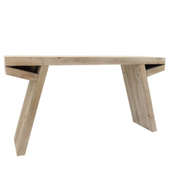 Console Table, 58 Inch Wide, Natural Wood with Trestle Base