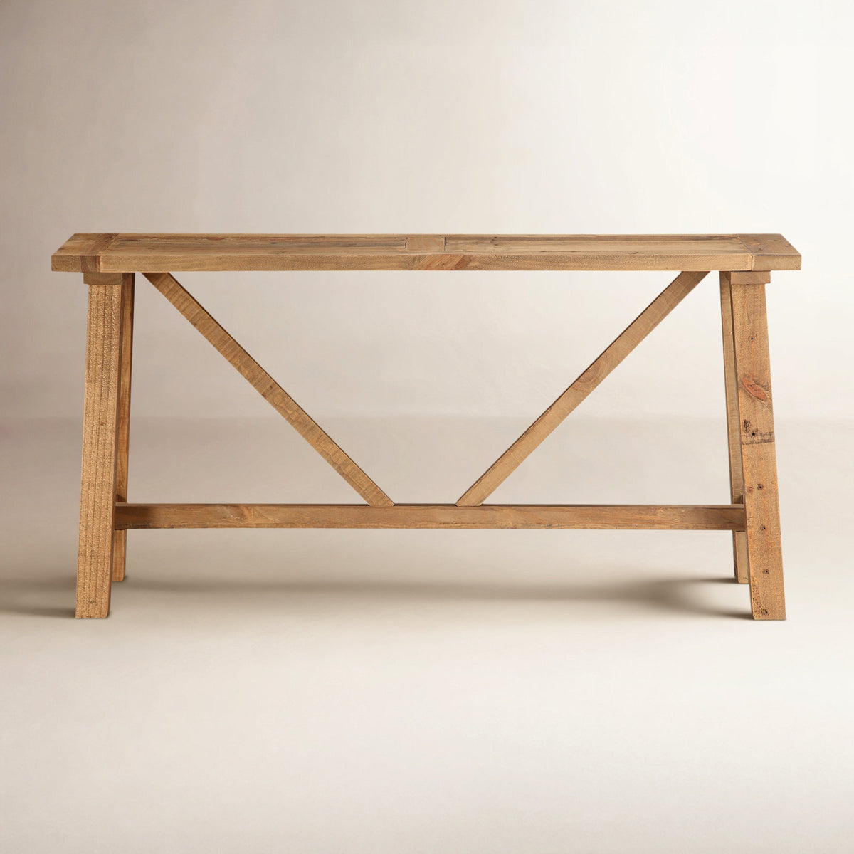 Console Table, 59 in Solid Pine with Rustic Tawny Finish