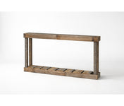 Console Table, 60 in Wide, Natural Solid Wood with Beige Base