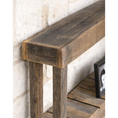Console Table, 60 in Wide, Natural Solid Wood with Beige Base