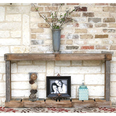 Console Table, 60 in Wide, Natural Solid Wood with Beige Base