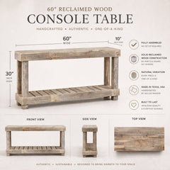 Console Table, 60 Inch, Natural Reclaimed Pine