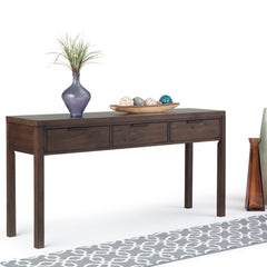 Console Table, 60 Inch Wide, Solid Pine, Warm Walnut Brown