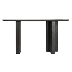 Console Table, 63 in Long, Black Solid Wood Top and Base