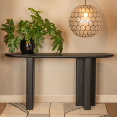 Console Table, 63 in Long, Black Solid Wood Top and Base