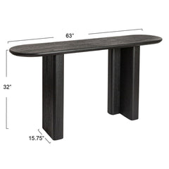 Console Table, 63 in Long, Black Solid Wood Top and Base